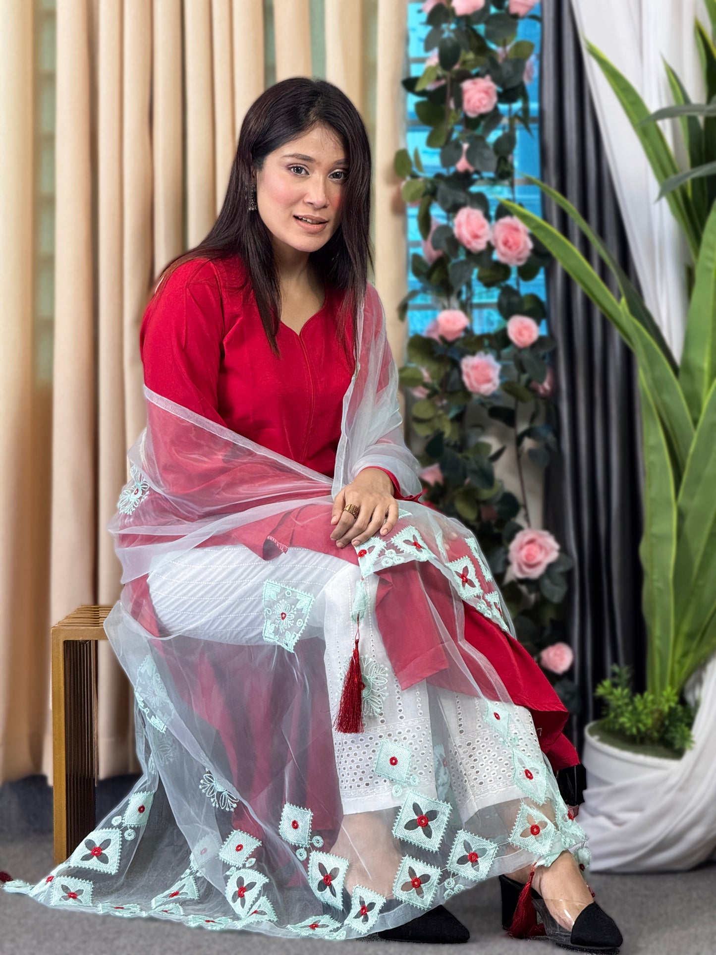 Maroon Embroidered 3 piece suit