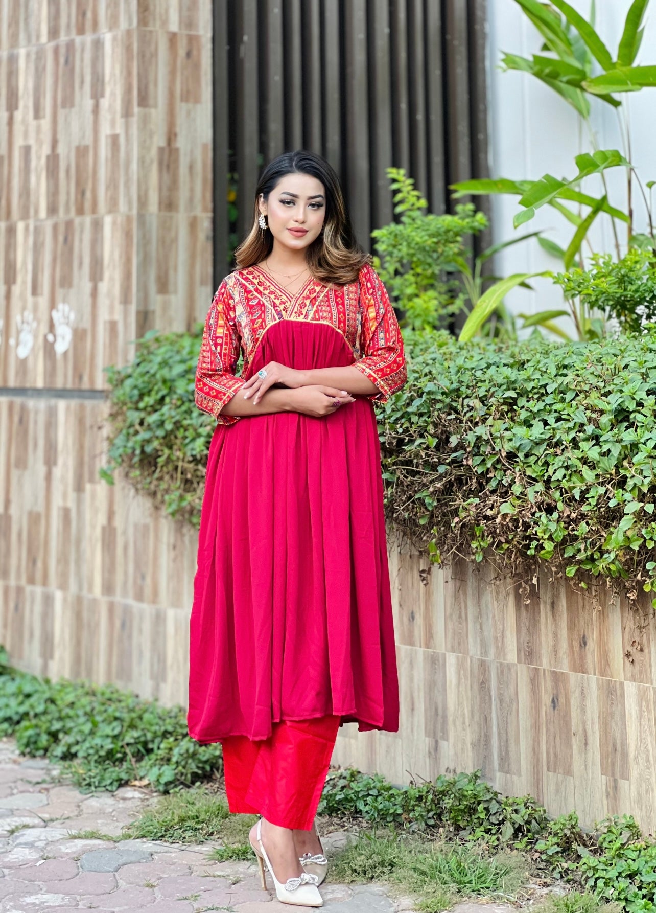 Gujrati Anarkali- Maroon