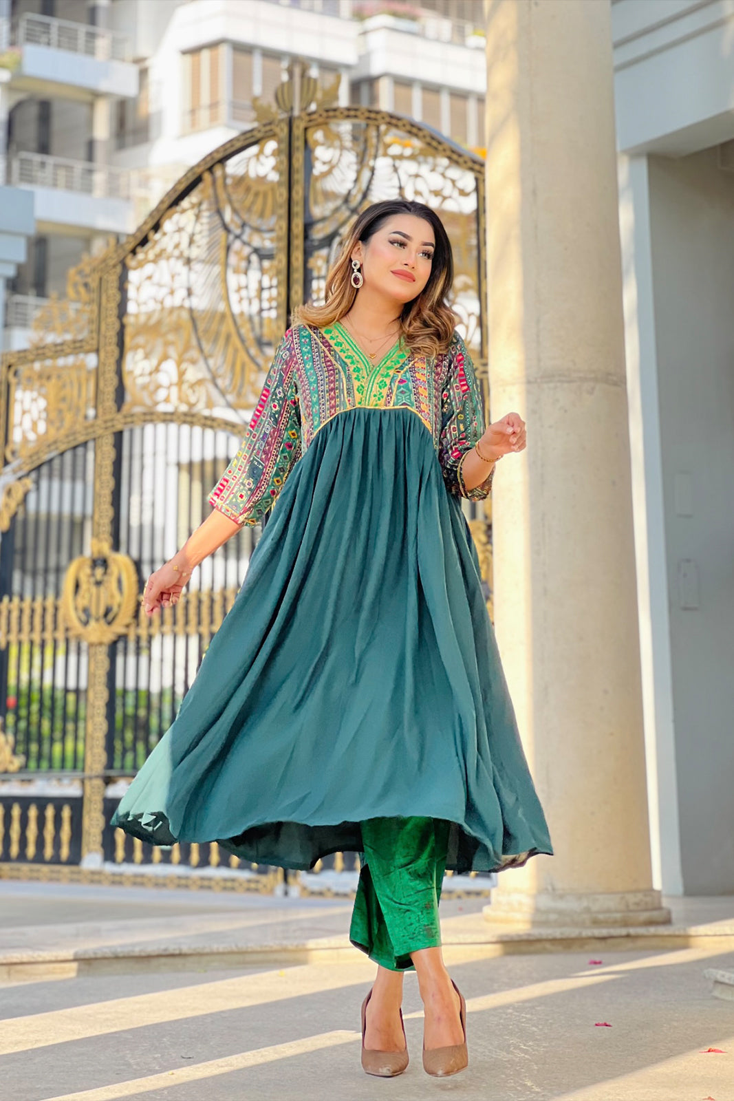 Gujrati Anarkali- Royal Green