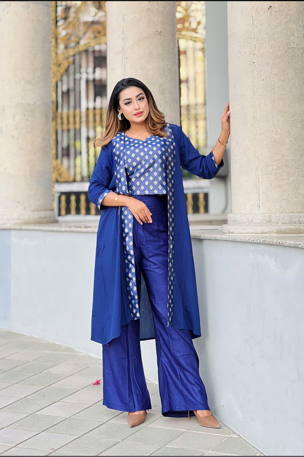 Designer 3 Piece Shrug Set blue