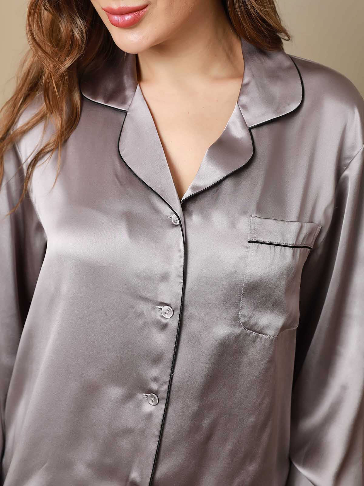 Women’s Satin Silk Sleepwear Pajama Set -Gray