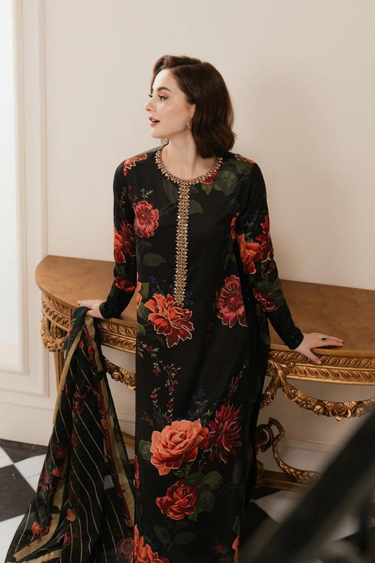 Black Floral Rose 3 piece Suit