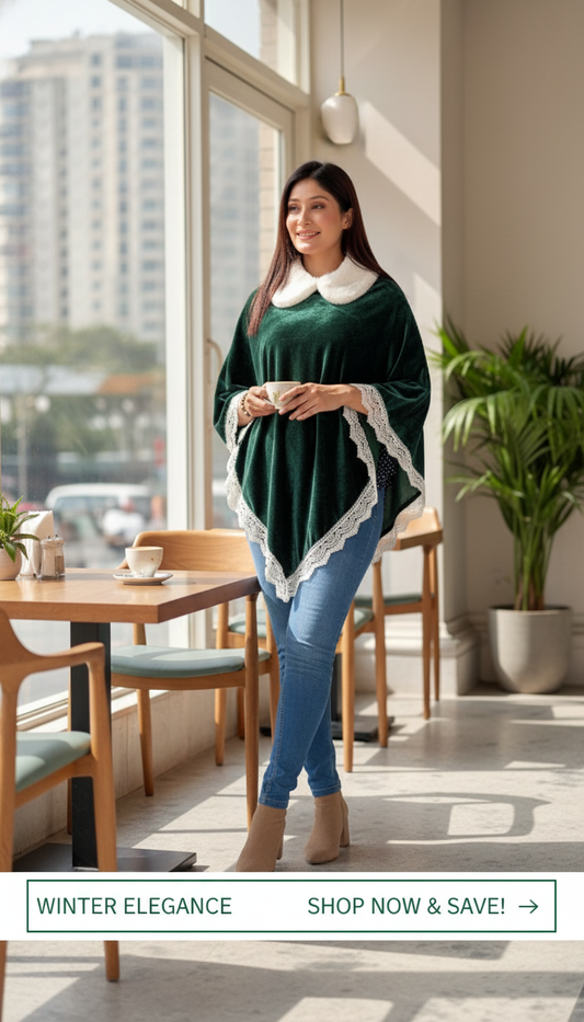 Poncho- Bottle Green