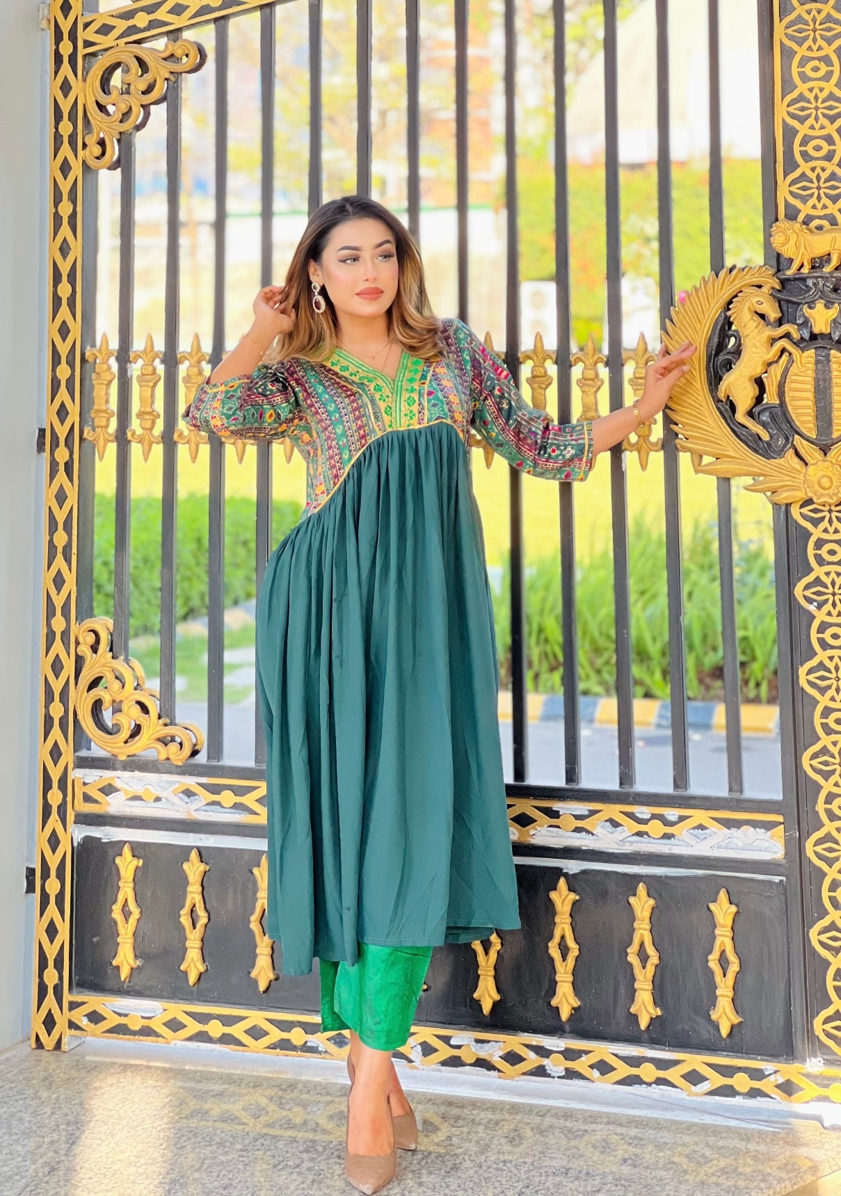 Gujrati Anarkali- Royal Green