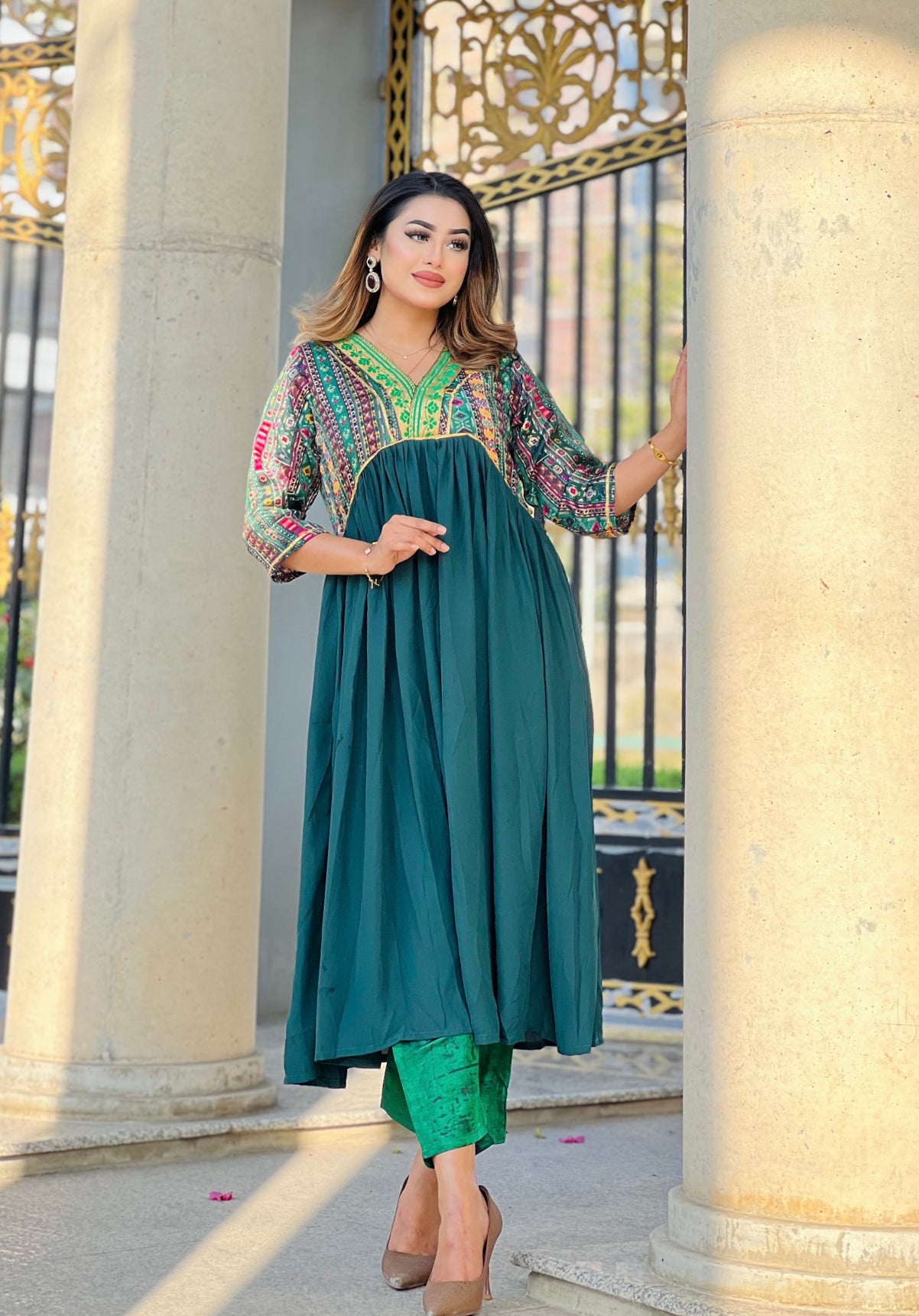 Gujrati Anarkali- Royal Green