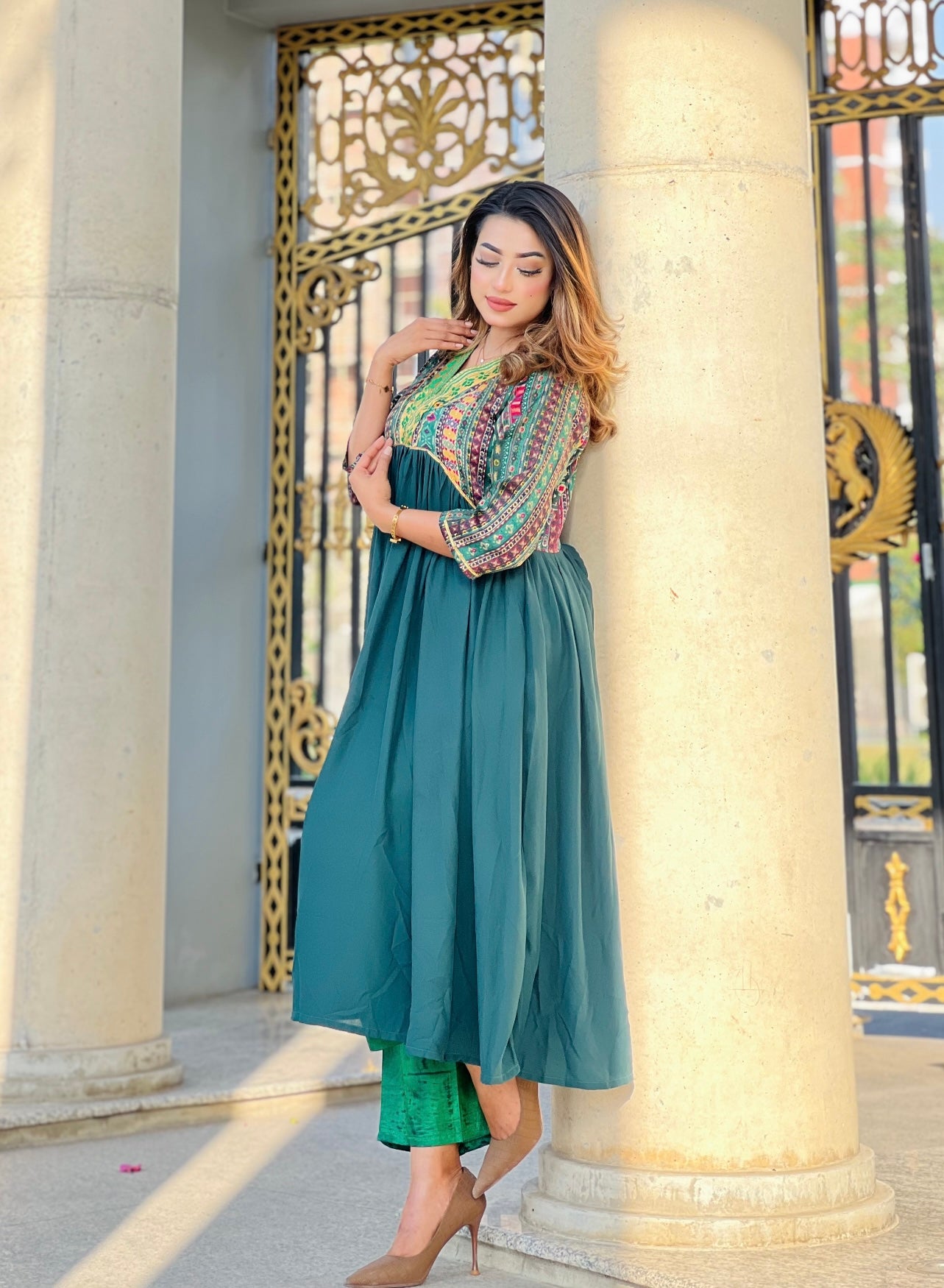 Gujrati Anarkali- Royal Green