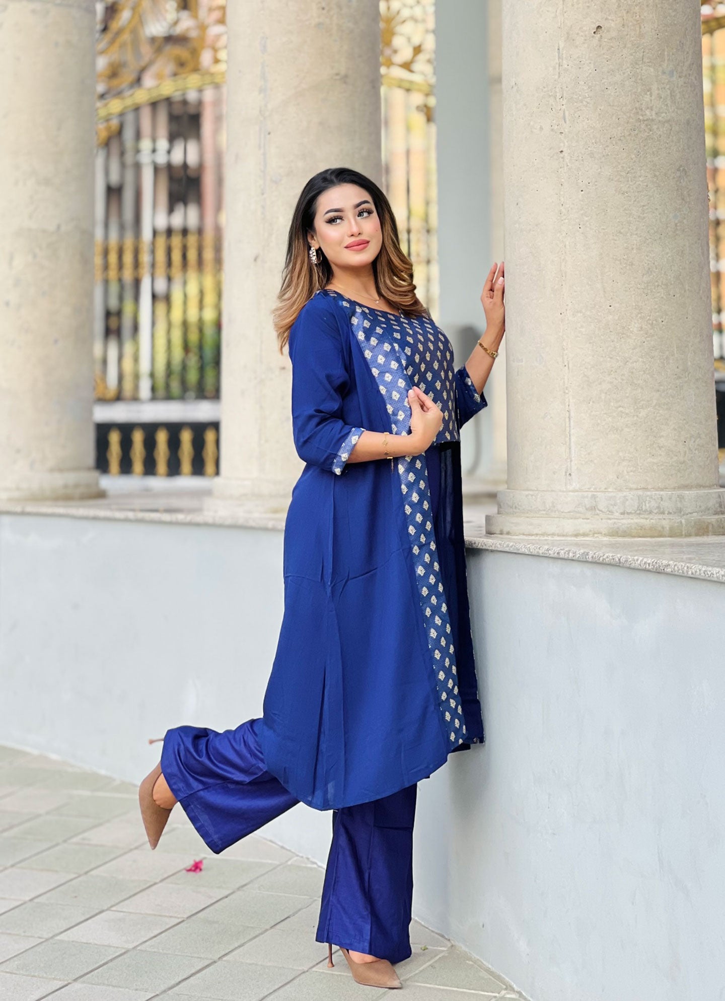 Designer 3 Piece Shrug Set blue