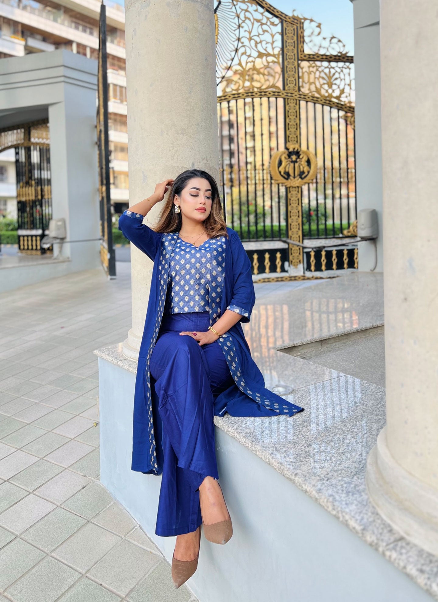 Designer 3 Piece Shrug Set blue