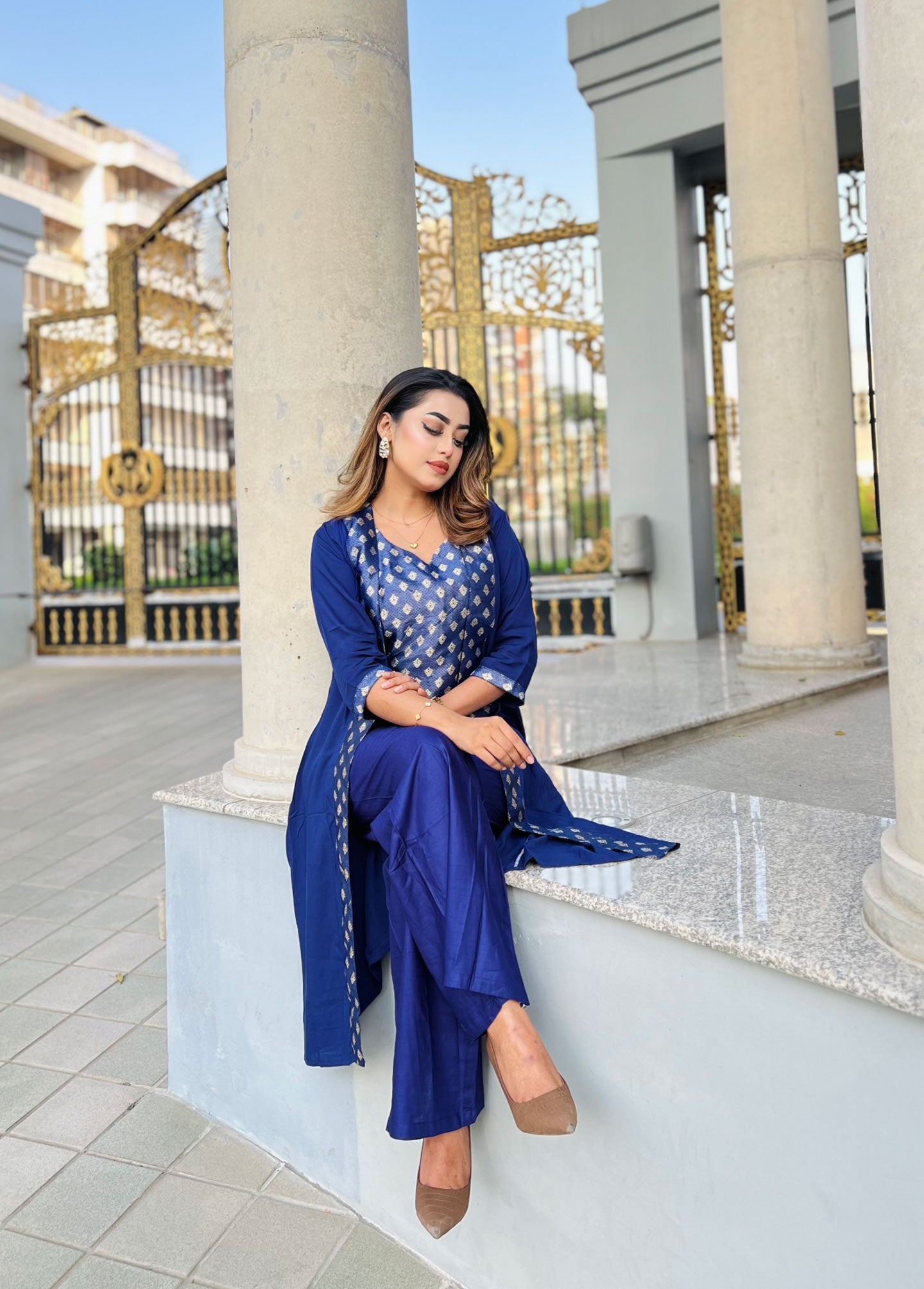 Designer 3 Piece Shrug Set blue