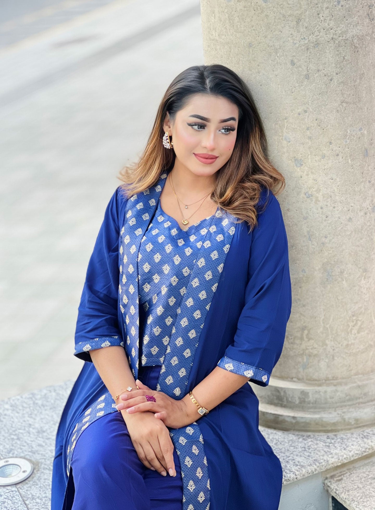 Designer 3 Piece Shrug Set blue