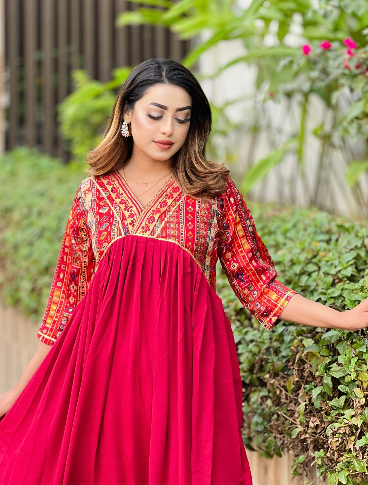 Gujrati Anarkali- Maroon