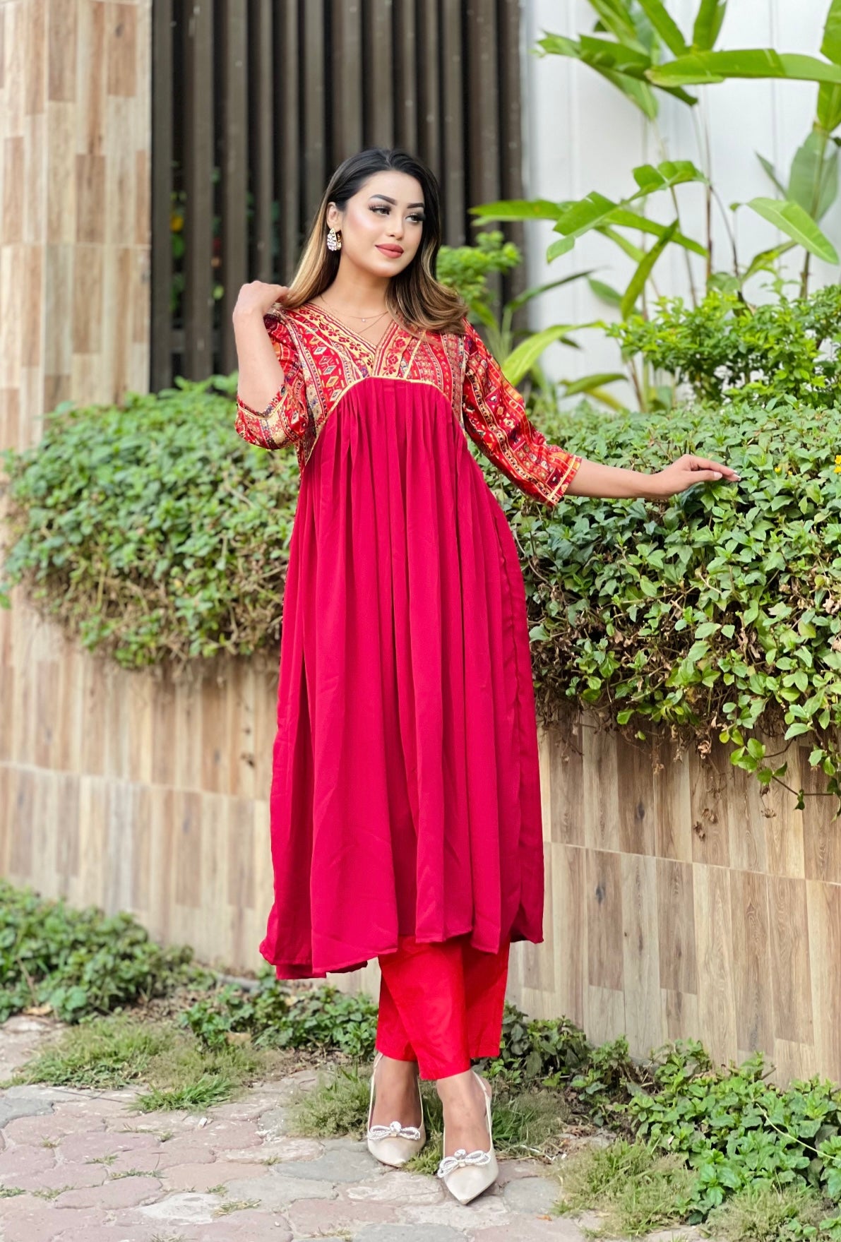 Gujrati Anarkali- Maroon