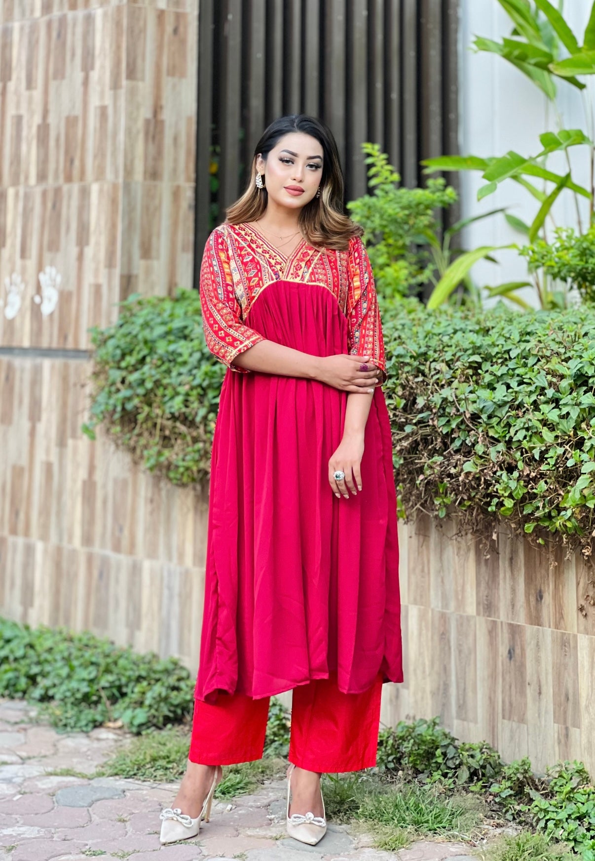 Gujrati Anarkali- Maroon