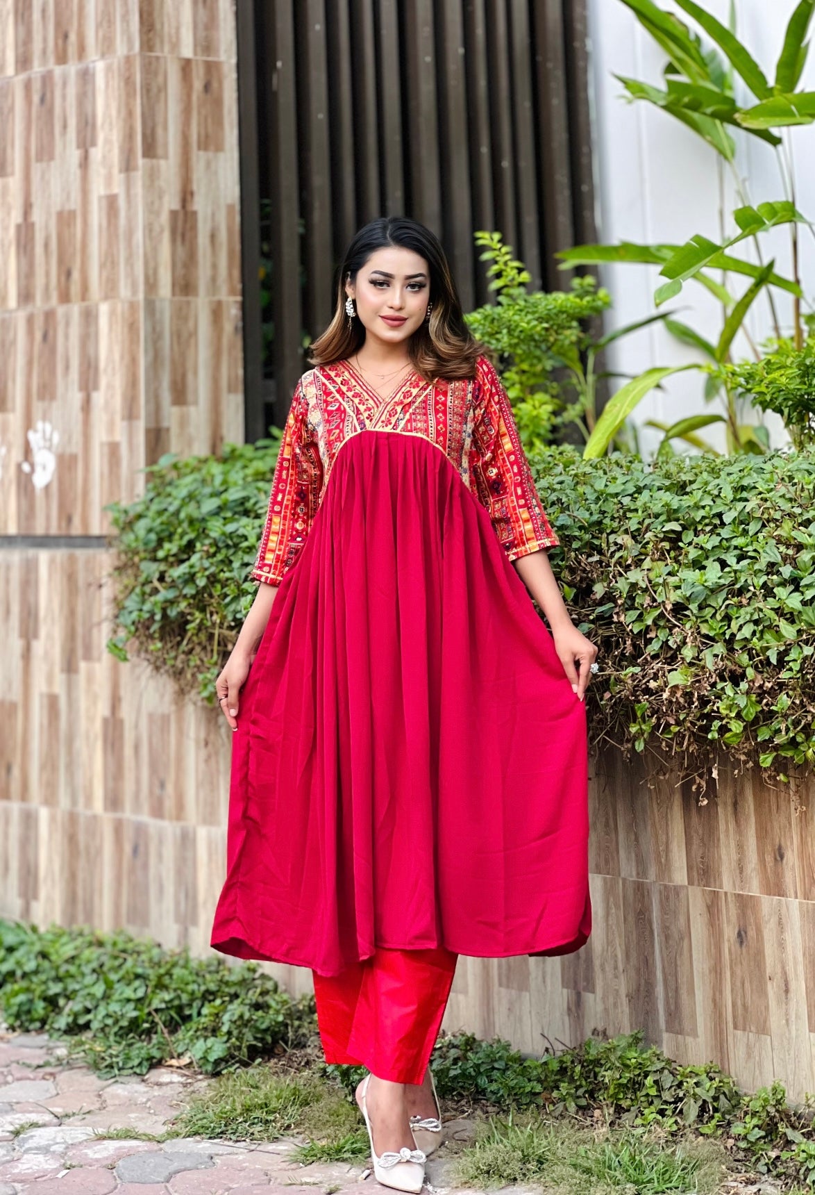 Gujrati Anarkali- Maroon