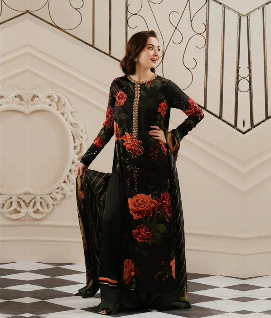 Black Floral Rose 3 piece Suit