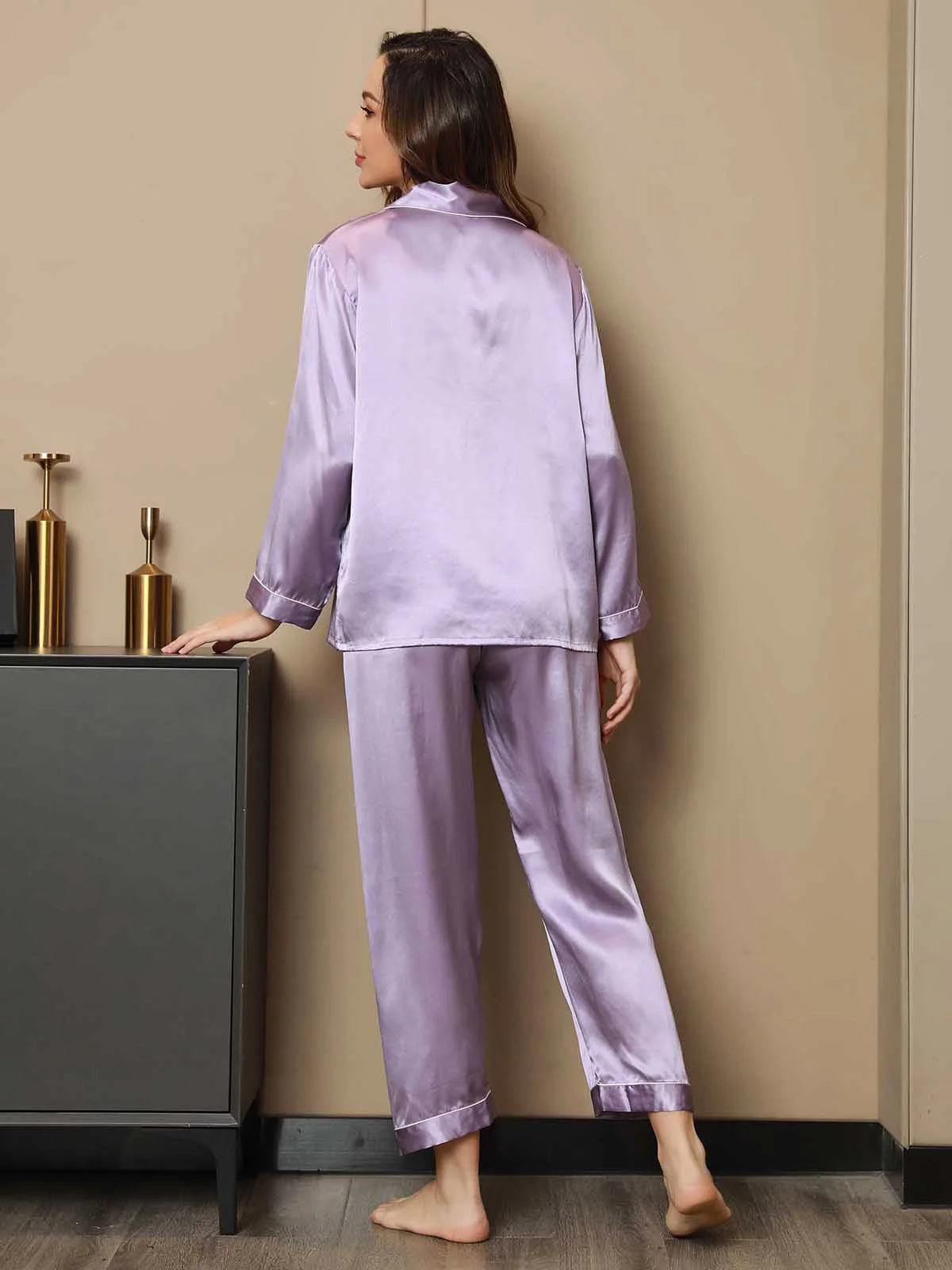 Women’s Satin Silk Sleepwear Pajama Set - Purple
